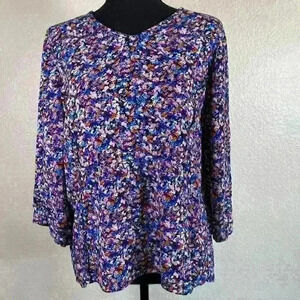J.Jill v-neck 3/4 sleeve gauze fabric embroidered multi colored Women M Petite